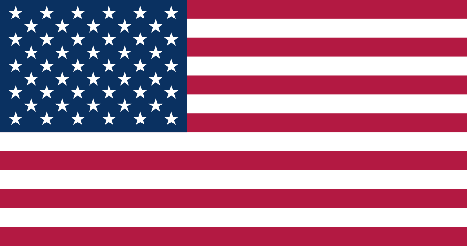 A bandeira dos Estados Unidos da América: cinquenta estrelas brancas sobre fundo azul e treze faixas vermelhas e brancas.